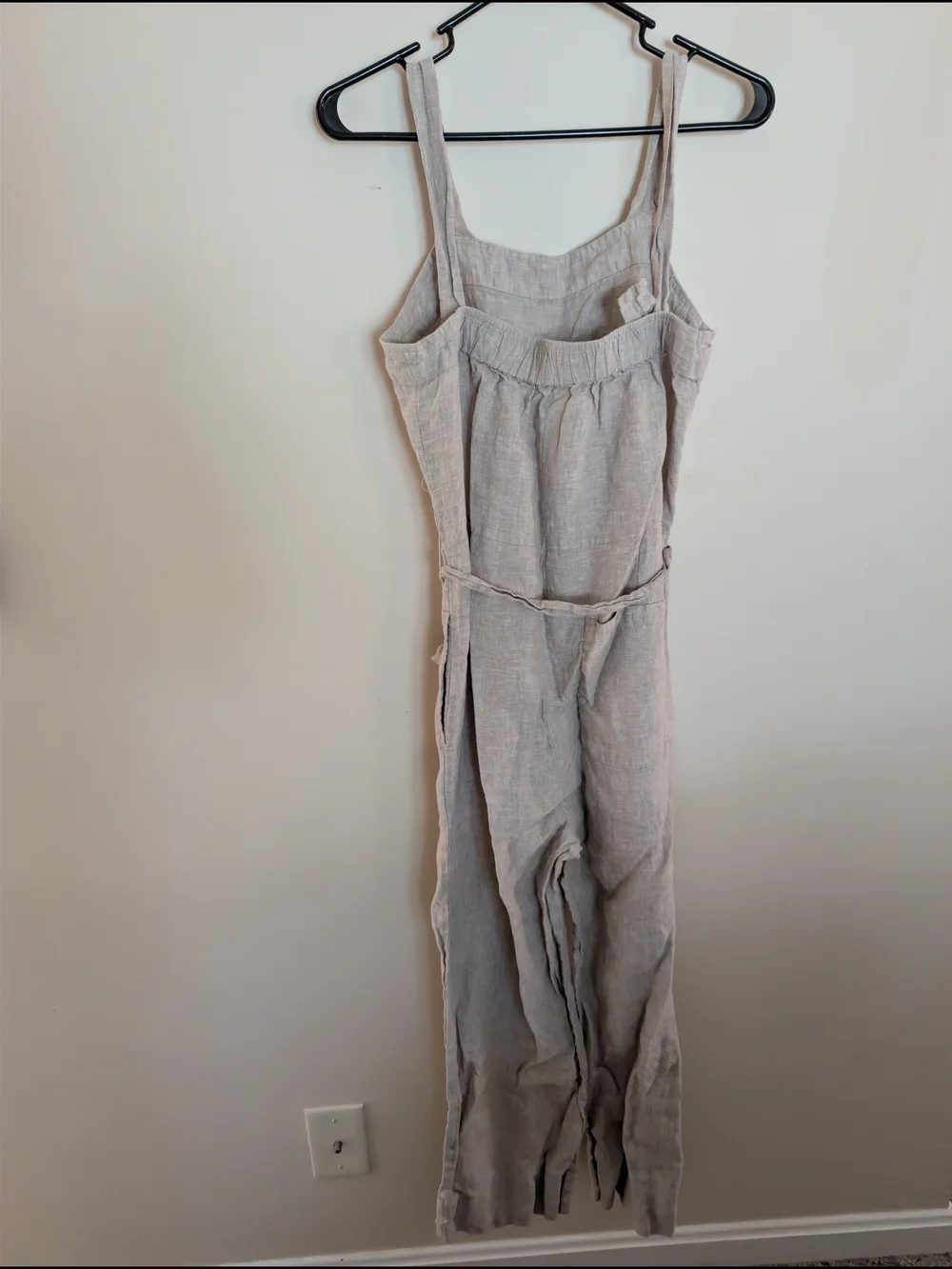 Quince NWOT 100% Linen Square Neck Belted Jumpsuit Flax Beige Size Medium